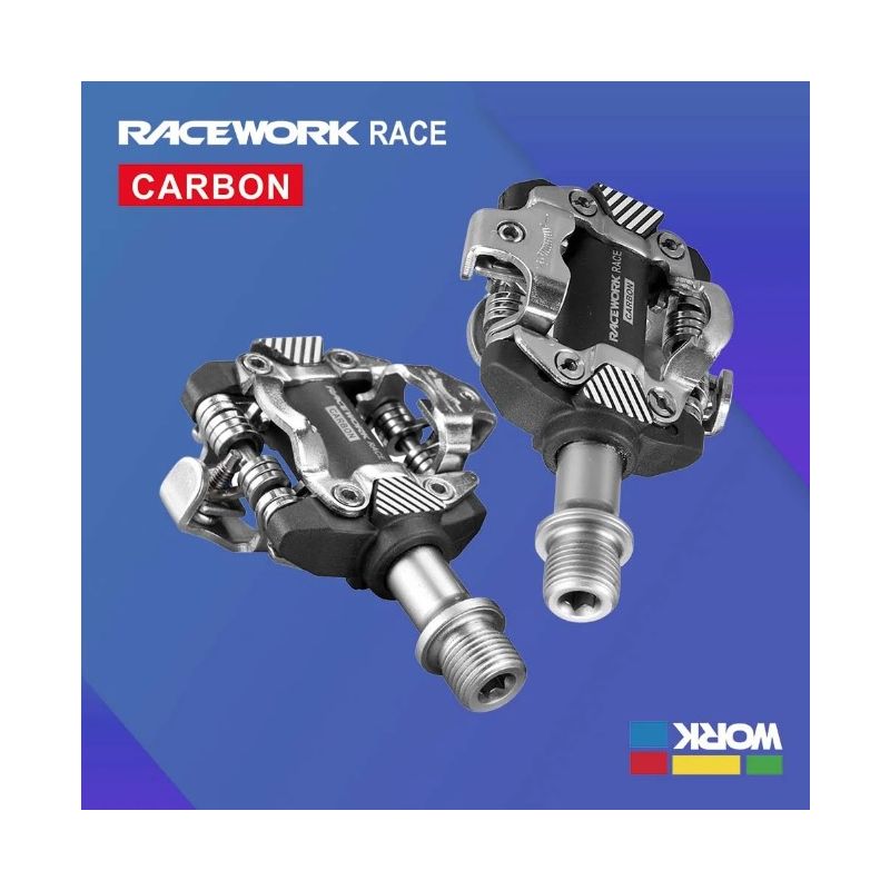 Pédales VTT SPD RACEWORK en acier chromé et carbone durable confort et performance pour cyclisme tout-terrain