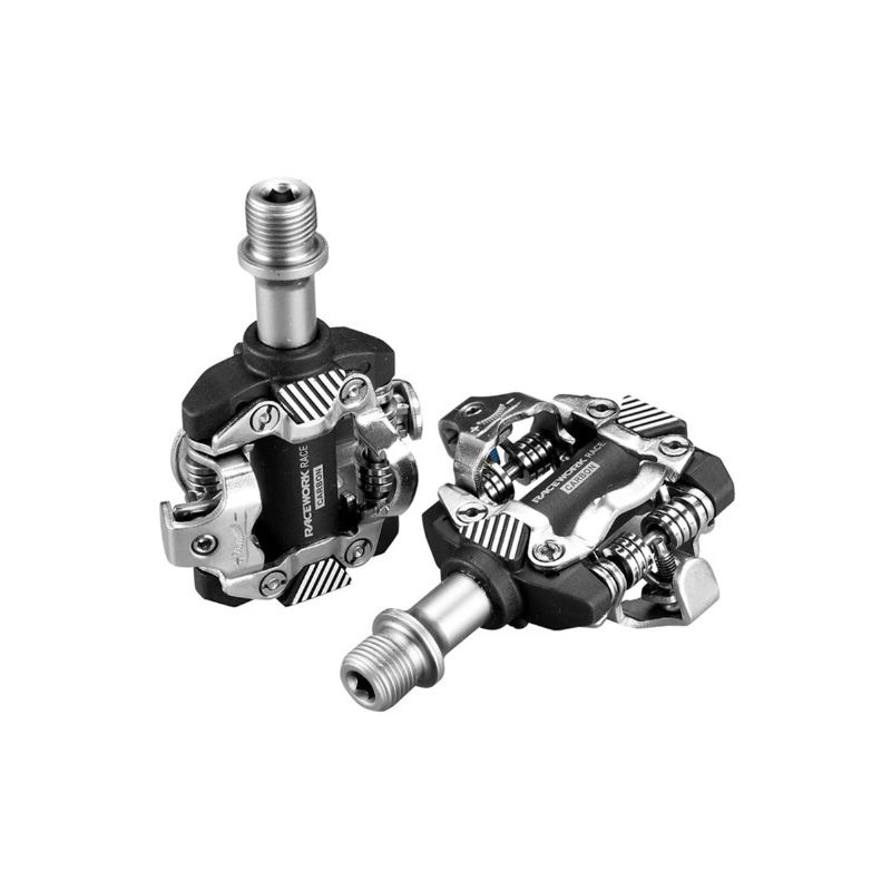 Pédales VTT SPD RACEWORK en acier chromé et carbone durable confort et performance pour cyclisme tout-terrain