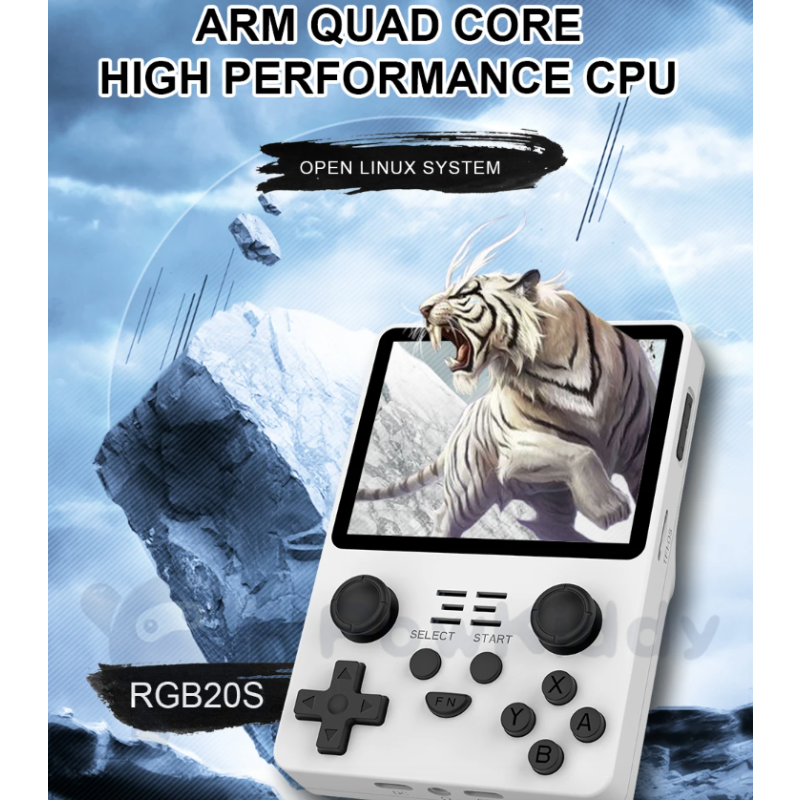 Console rétro POWKIDDY RGB20S avec écran 3,5 pouces pour gaming portable système open source RK3326
