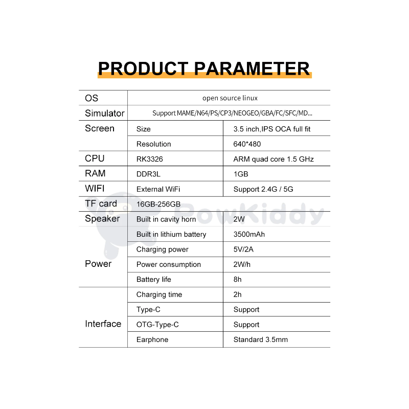 Console rétro POWKIDDY RGB20S avec écran 3,5 pouces pour gaming portable système open source RK3326