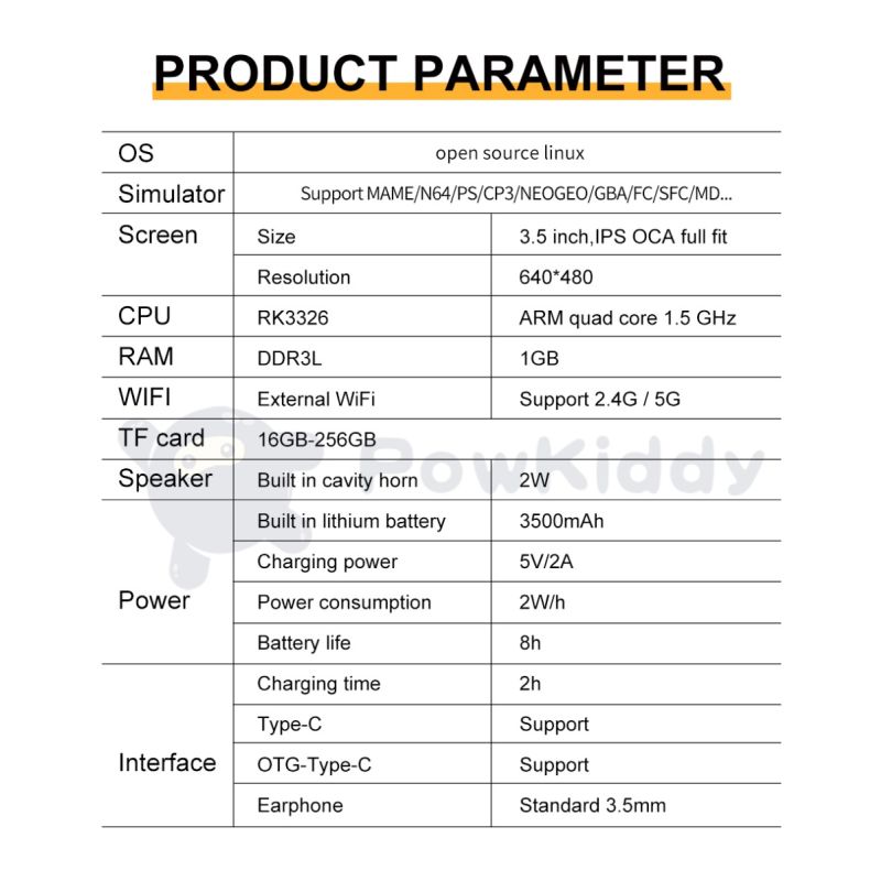 POWKIDDY RGB20S console portable rétro-gaming écran IPS 3.5 pouces système open source cadeau pour enfants