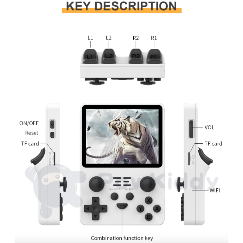 Console rétro POWKIDDY RGB20S avec écran 3,5 pouces pour gaming portable système open source RK3326