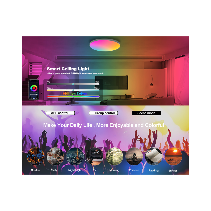 Plafonnier intelligent 24W Tuya Zigbee lampe de plafond LED salon contrôle vocal Alexa maison intelligente
