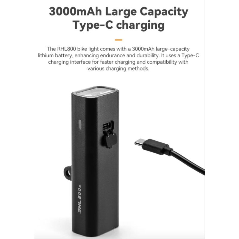 Feu avant de vélo ROCKBROS RHL-1000LUMEN LED 1000 lumens étanche charge Type-C sécurité cyclisme en extérieur