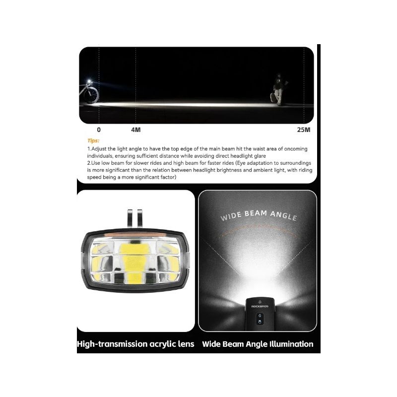 ROCKBROS RHL3000 lumière avant vélo 3000 lumens étanche rechargeable haute luminosité 10000mAH cyclisme