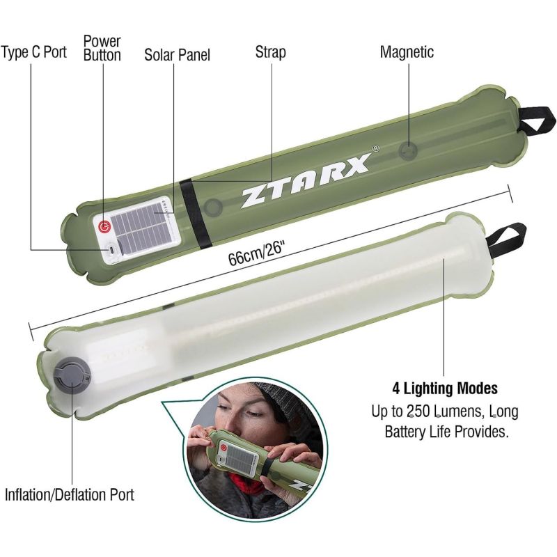 ZTARX Lanterne Solaire Gonflable IP66 - Camping, Randonnée, Urgence - Portable, Étanche, USB Rechargeable