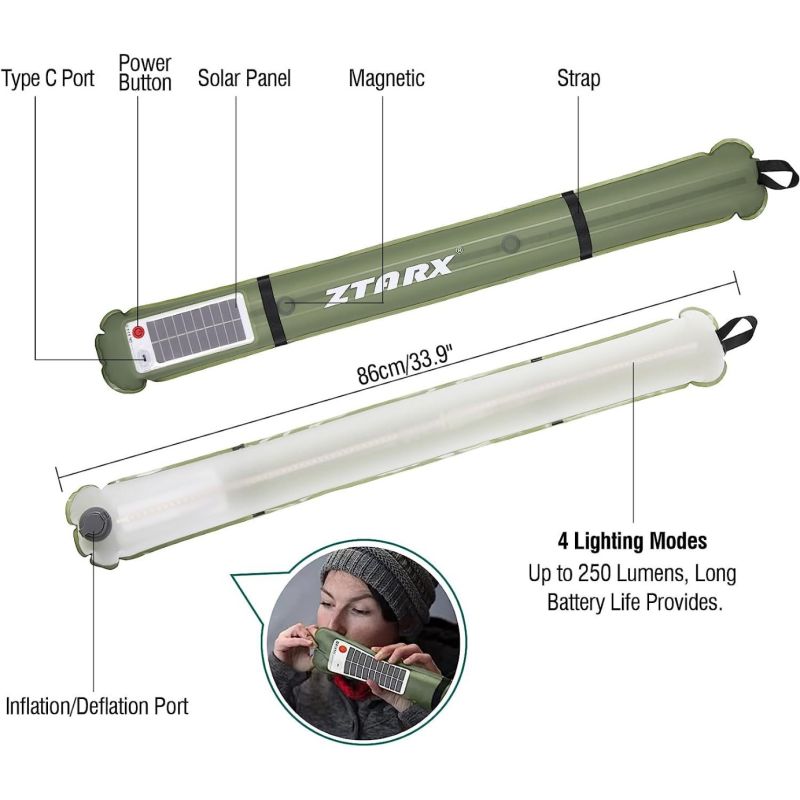 ZTARX Lanterne Solaire Gonflable IP66 - Camping, Randonnée, Urgence - Portable, Étanche, USB Rechargeable