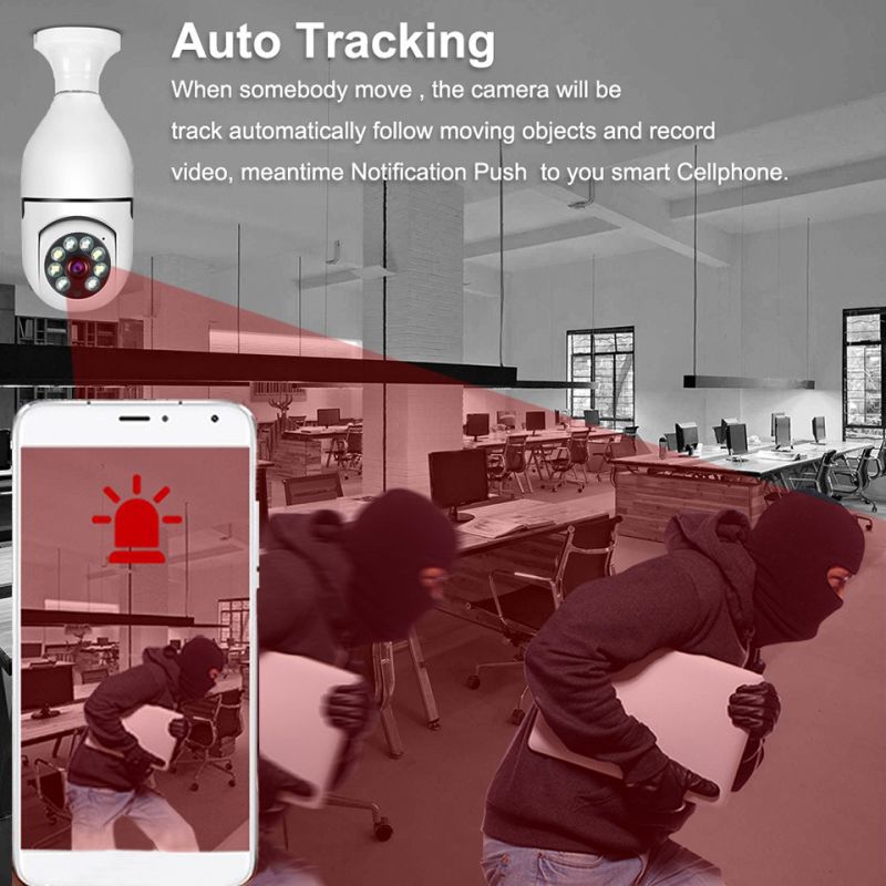 Ampoule Caméra de Surveillance 5G Wifi E27 Vision Nocturne Couleur Automatique Suivi Humain Audio Bidirectionnel
