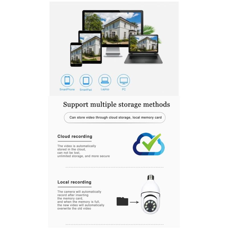 Ampoule Caméra de Surveillance 5G Wifi E27 Vision Nocturne Couleur Automatique Suivi Humain Audio Bidirectionnel