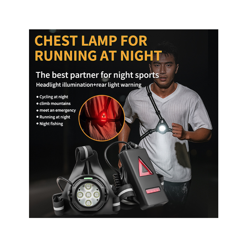 Course nocturne sûre ! Lampe poitrine LED 500 lumens étanche, Phare réglable. Lumière avertissement.
