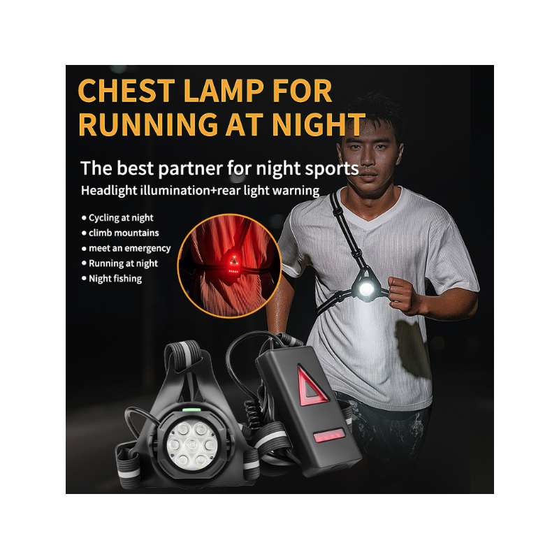 Course nocturne sûre ! Lampe poitrine LED 500 lumens étanche, Phare réglable. Lumière avertissement.