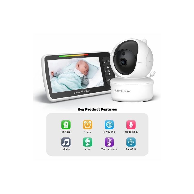 Moniteur bébé 5 pouces caméra SM650 vidéo HD 720P audio bidirectionnel surveillance infantile batterie longue durée