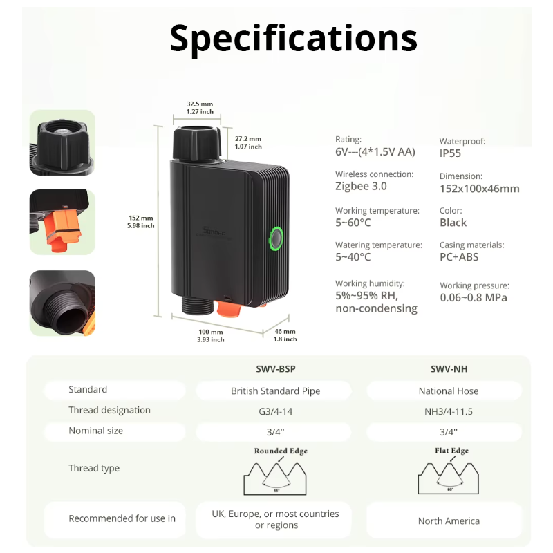 Vanne d'eau intelligente SONOFF SWV Zigbee 3.0 Système d'irrigation automatique Installation facile eWeLink