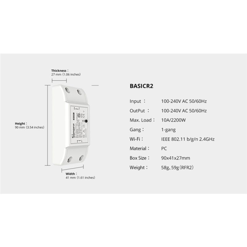 SONOFF Basic R2 Module Commutateur Wifi pour Maison Intelligente Contrôle à Distance et Minuterie Alexa Google