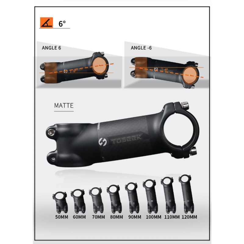 Tige de guidon vélo TOSEEK 28.6mm-31.8mm aluminium carbone léger angle ajustable pour passionnés de VTT