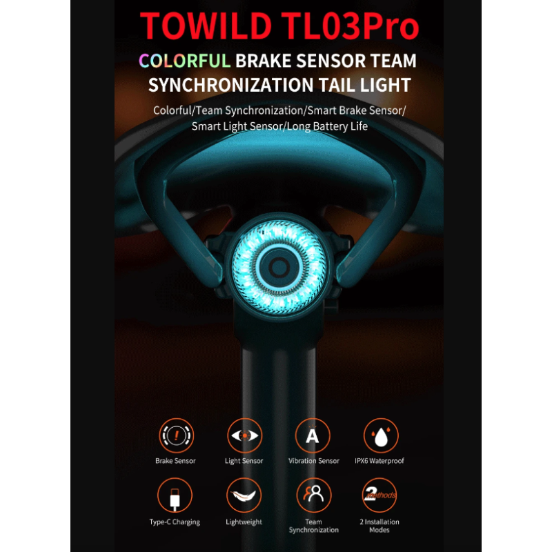 TOWILD TL03Pro feu arrière vélo LED compact capteur intelligent sécurité cyclisme produits durable nouveaux