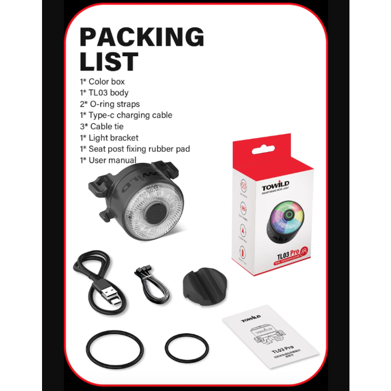 TOWILD TL03Pro feu arrière vélo LED compact capteur intelligent sécurité cyclisme produits durable nouveaux