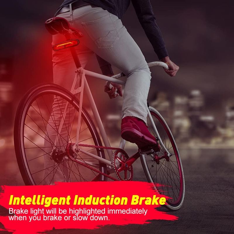 Feu Arrière Vélo Intelligent 5 en 1 : Alarme, Klaxon, Clignotants, Antivol. Rechargeable. Sécurité.