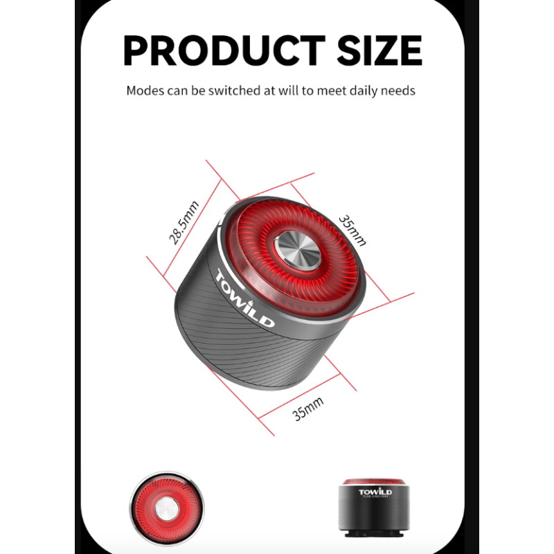 Feu arrière vélo TOWILD TL05 détection automatique freinage étanchéité IPX6 éclairage LED USB sécurité cycliste