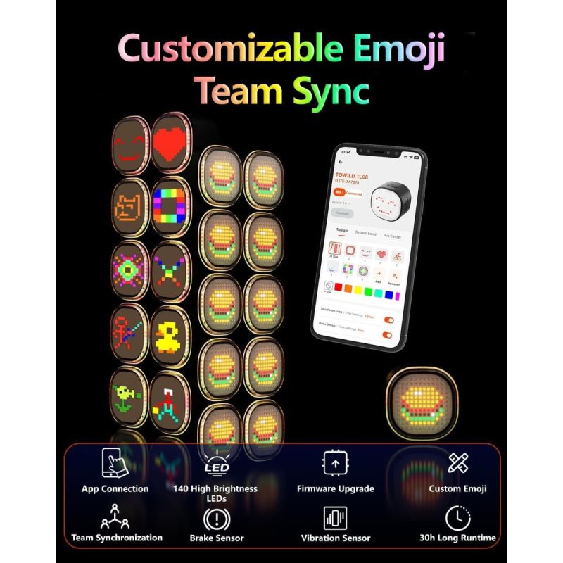 TOWILD TL08 Feu arrière vélo personnalisé | RGB, GIF, texte | Frein, USB-C | Sécurité & visibilité cycliste