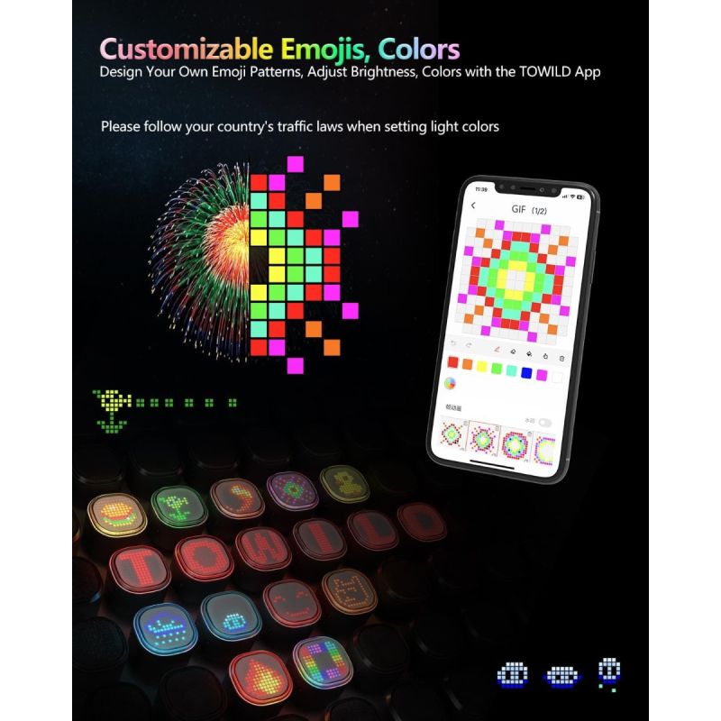 TOWILD TL08 Feu arrière vélo personnalisé | RGB, GIF, texte | Frein, USB-C | Sécurité & visibilité cycliste
