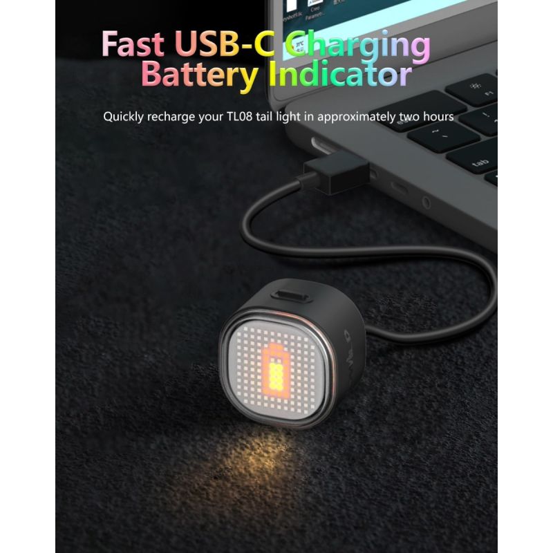 TOWILD TL08 Feu arrière vélo personnalisé | RGB, GIF, texte | Frein, USB-C | Sécurité & visibilité cycliste