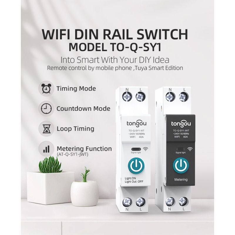 Disjoncteur intelligent WiFi Tuya TONGOU 63A pour domotique - Contrôle à distance maison connectée via app mobile rail DIN