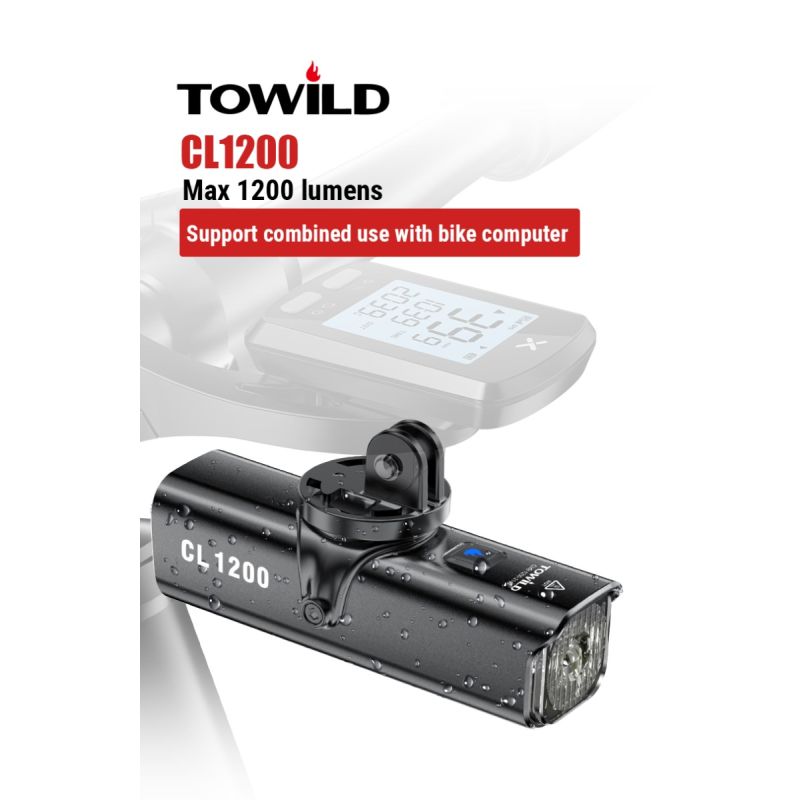TOWILD CL1200 lampe avant LED 1200LM USB rechargeable bicyclette étanche pour sécurité et aventures en plein air