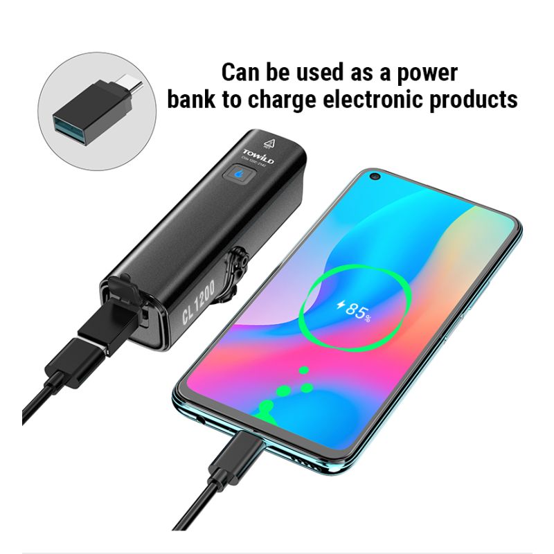 TOWILD CL1200 lampe avant LED 1200LM USB rechargeable bicyclette étanche pour sécurité et aventures en plein air