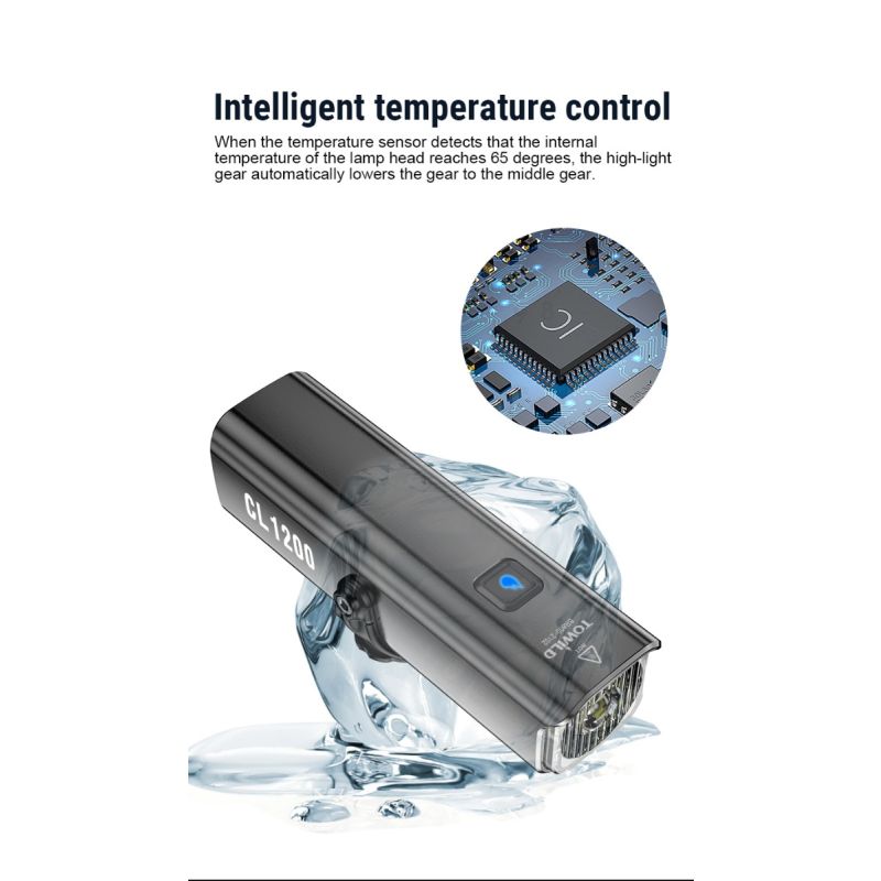 TOWILD CL1200 lampe avant LED 1200LM USB rechargeable bicyclette étanche pour sécurité et aventures en plein air