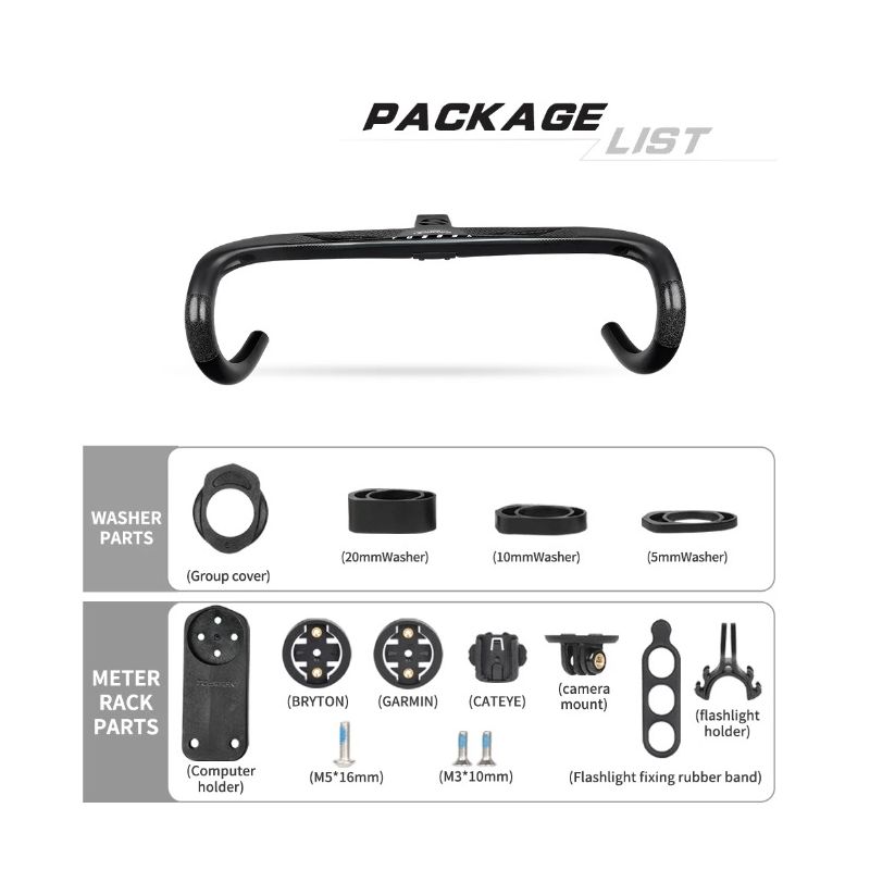 Tolooking TR5500 vélo de route tige en fibre de carbone guidon intégré ultra léger finition noir mat diamètre 28.6 mm