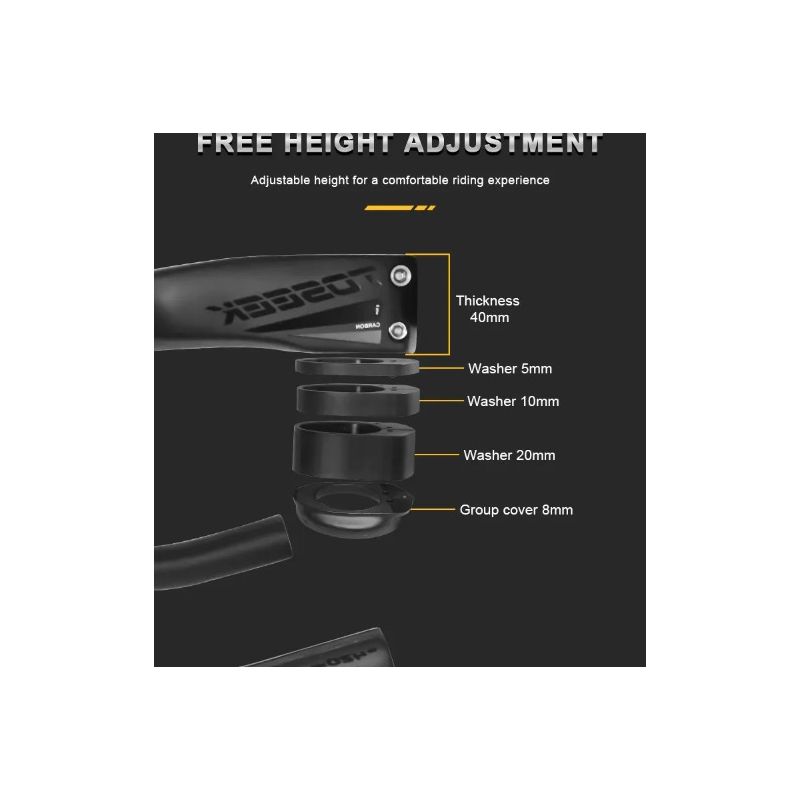 Tolooking TR5500 vélo de route tige en fibre de carbone guidon intégré ultra léger finition noir mat diamètre 28.6 mm