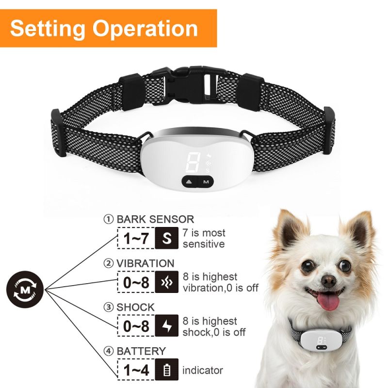 Collier Anti Aboiement Automatique Rechargeable Étanche IP67 Solution de Dressage Humaine pour Chiens