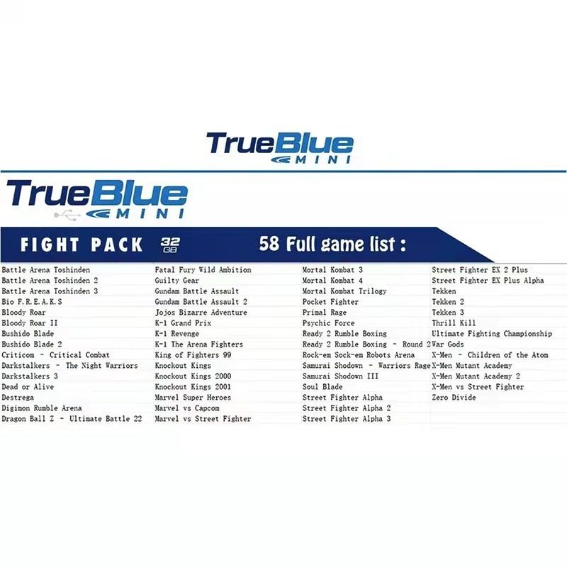 True Blue Mini Crackhead 64G Fight Pack PS ONE MINI Accessoire de Jeu Plug and Play Nostalgie Titres PS1