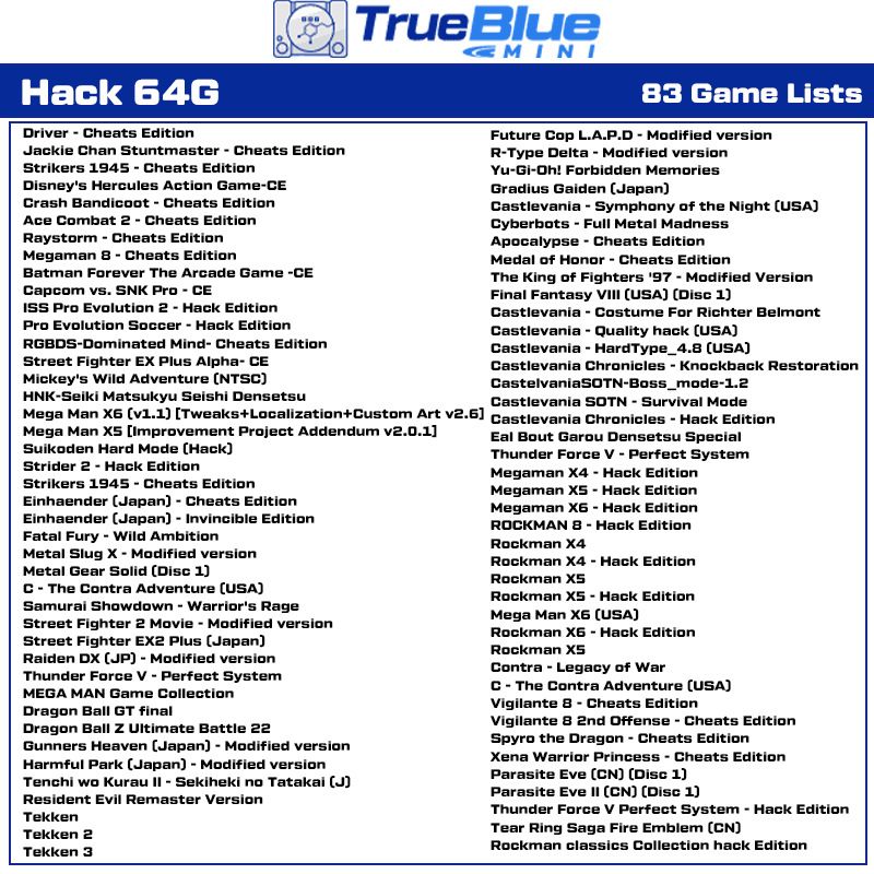 True Blue Mini Crackhead 64G Fight Pack PS ONE MINI Accessoire de Jeu Plug and Play Nostalgie Titres PS1