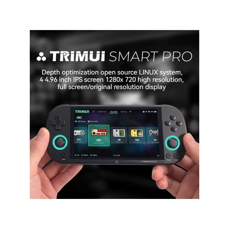 Trimui Smart Pro Console de Jeu Portable Vintage avec Écran HD IPS 4,96 Pouces et Longue Durée de Vie de Batterie