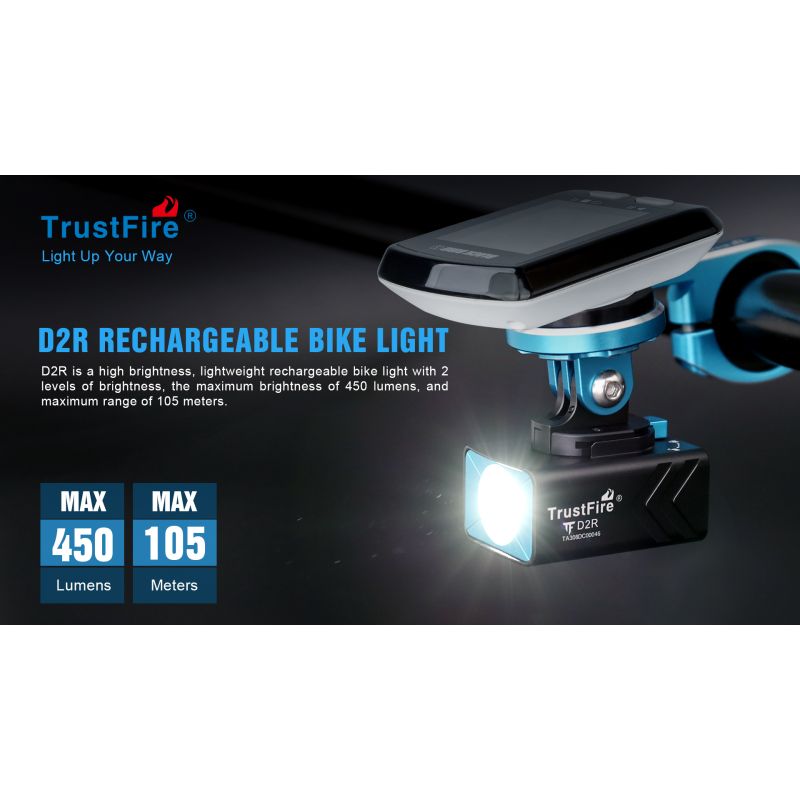 TrustFire D2R Lumière Avant Vélo 450LM Rechargeable Type-C Étanche IP66 Sécurité Design Projecteur Cyclisme
