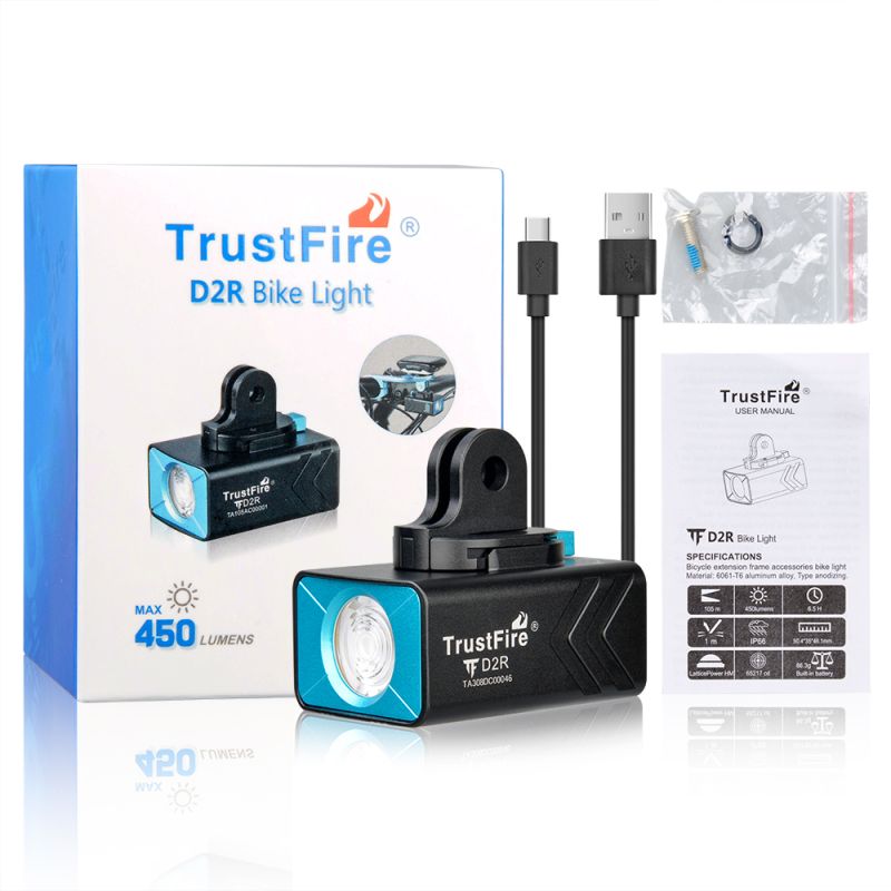 TrustFire D2R Lumière Avant Vélo 450LM Rechargeable Type-C Étanche IP66 Sécurité Design Projecteur Cyclisme