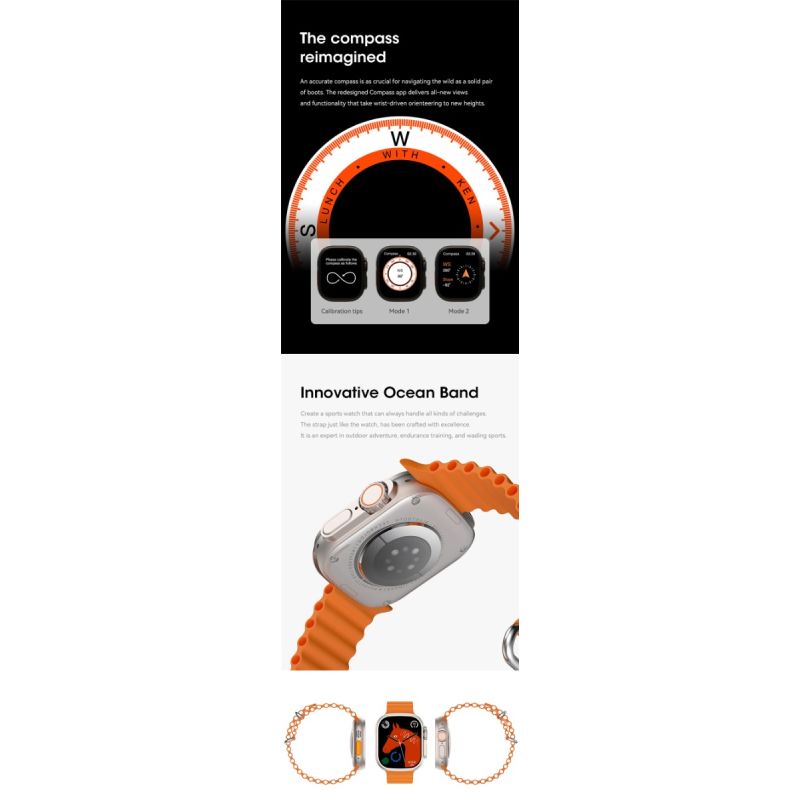 Smartwatch Ultra 9 49mm, appels Bluetooth, GPS, NFC, IP68 étanche, Android/iOS.