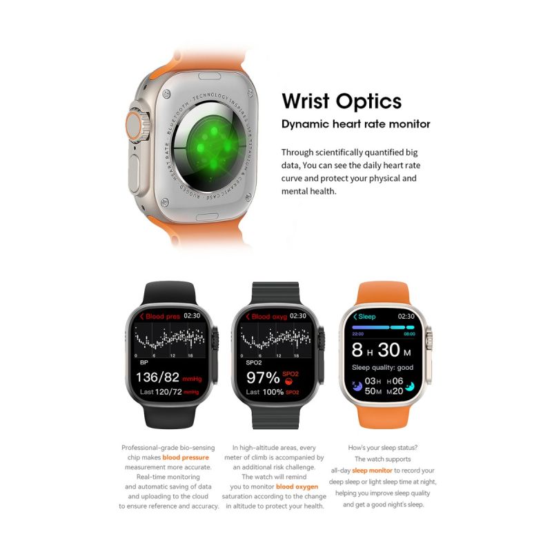 Smartwatch Ultra 9 49mm, appels Bluetooth, GPS, NFC, IP68 étanche, Android/iOS.