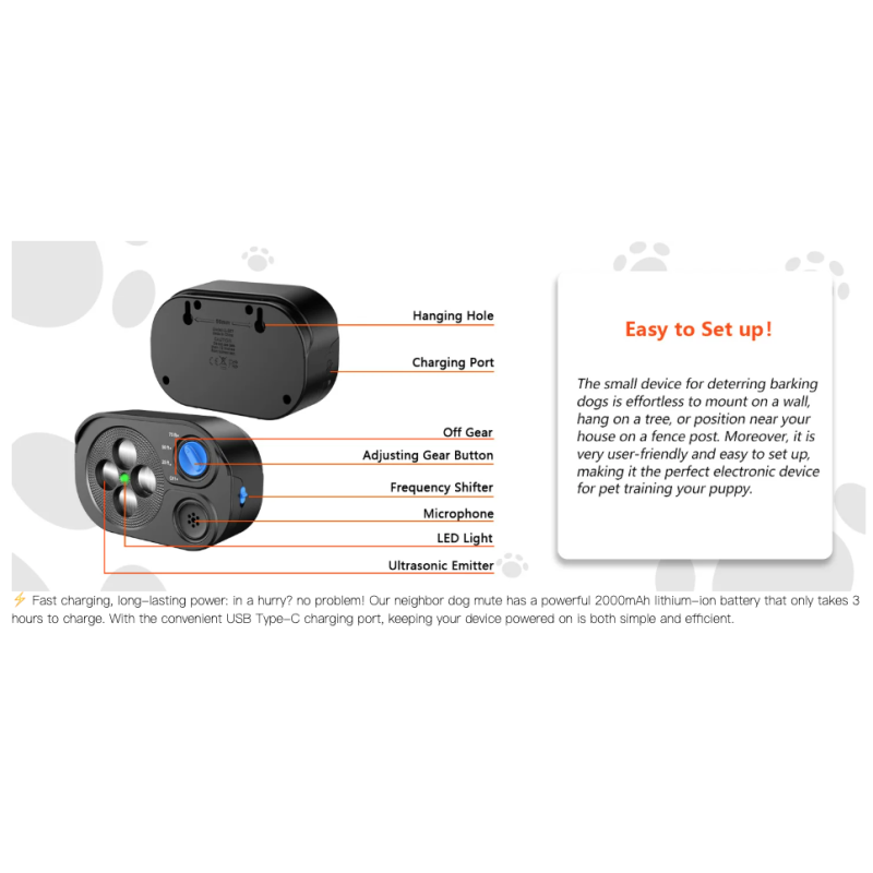 Dispositif anti-aboiement ultrason automatique chien - Dressage & prévention bruit, Stop aboiement efficace 20m