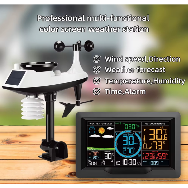 Station météo avec écran couleur 7.5 pouces capteur solaire sans fil mises à jour température humidité