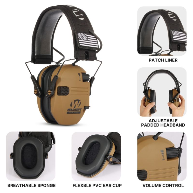 Walkers Razor Earmuffs Casque Actif Confort et Réduction du Bruit avec Microphones Omnidirectionnels pour Chasse