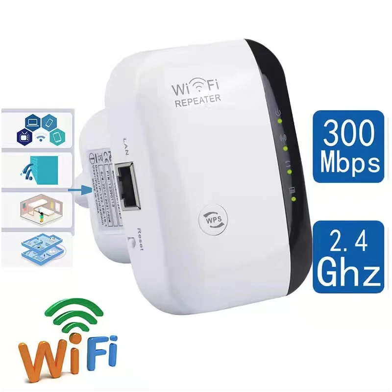 Répéteur WiFi 300Mbps 2.4G | Amplificateur Signal Sans Fil Traversant Mur | Pour Smart TV, Streaming HD