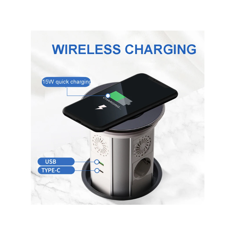Pop Up Prise Rétractable Cachée VENSTPOW Charge Sans Fil USB Prise de Table Élégante Norme UE Solution Moderne
