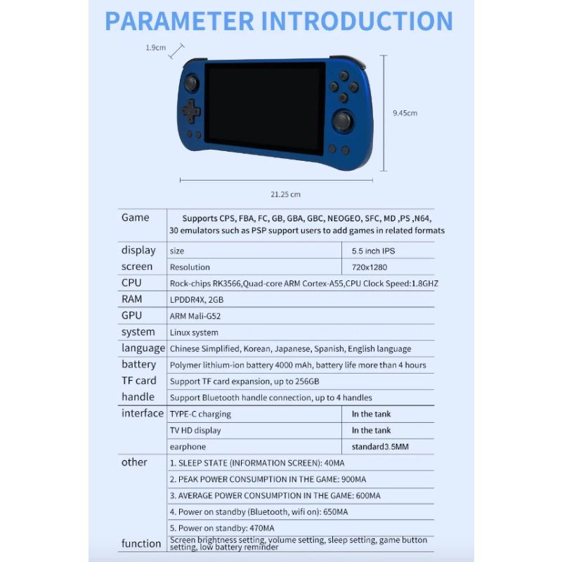 Console de jeu portable POWKIDDY X55 écran IPS 5.5 pouces jeux rétro Linux open source résolution 1280x720