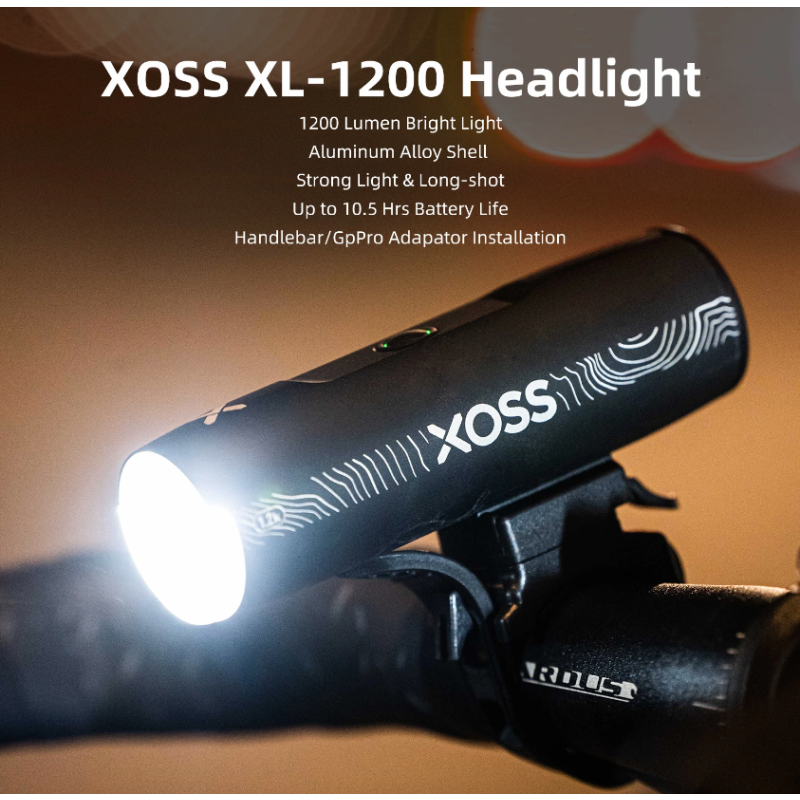 Phare vélo XOSS XL-1200 1200 lumens recharge Type-C lampe avant étanche six modes accessoire cyclisme