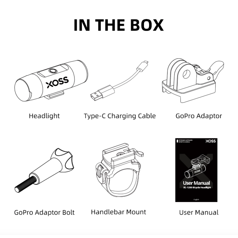 Phare vélo XOSS XL-1200 1200 lumens recharge Type-C lampe avant étanche six modes accessoire cyclisme