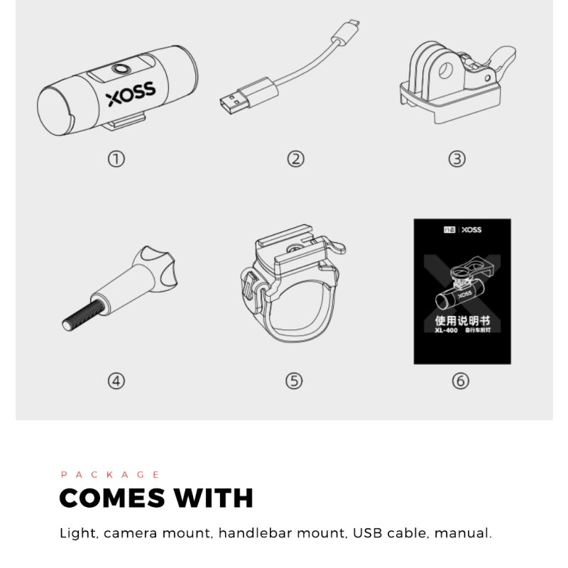 XOSS XL-400 Lampe Avant VTT Étanche USB 400 Lumens Lumière Vélo Sécurité Cycliste Modes d'Éclairage