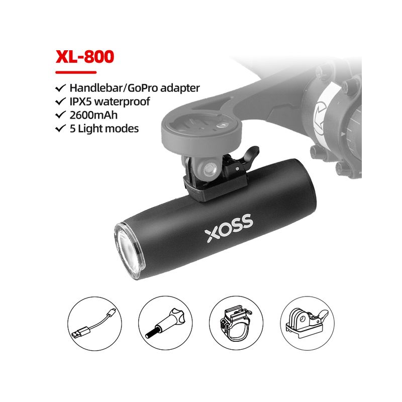 XOSS Lumière Vélo XL-800 Haute Luminosité 800Lm Lampe Avant VTT USB Rechargeable Pour Sécurité Nocturne